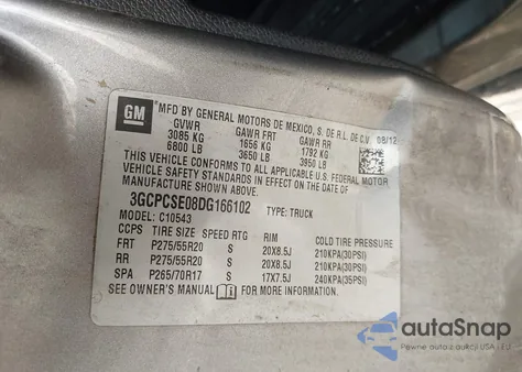 2013 Chevrolet Silverado 1500 Lt from USA, damaged, VIN 3GCPCSE08DG166102